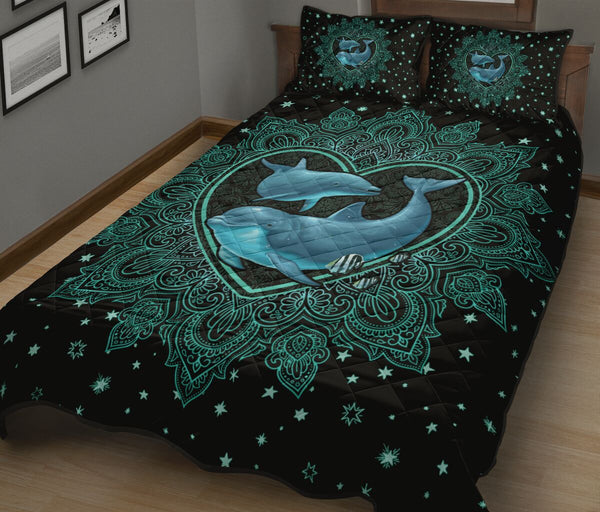 Dolphin Mandala Gold Art Style Quilt Bed Set- Love Quilt Bedding Set