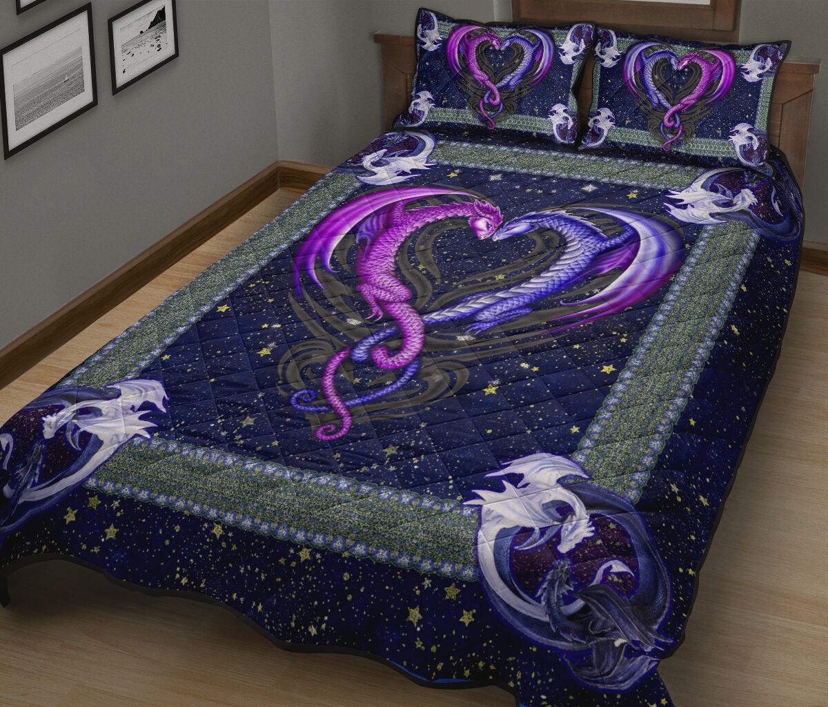 Dragon Galaxy Style Quilt Bed Set - Love Quilt Bedding Set
