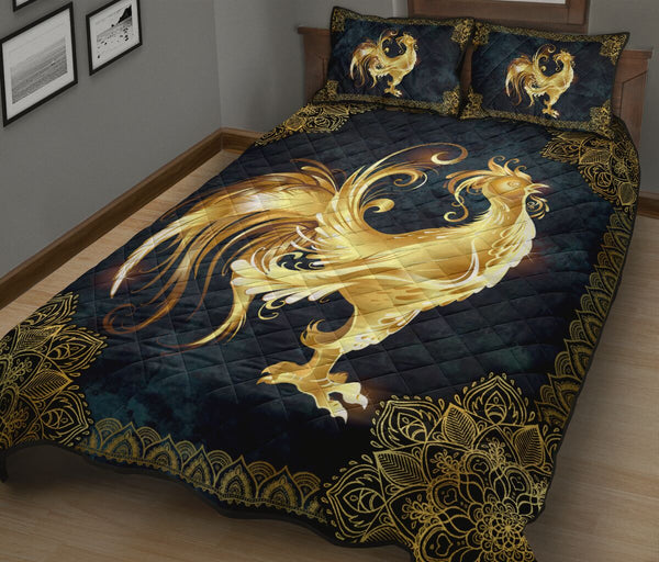 Chicken Mandala Gold Art Style Quilt Bed Set - Love Quilt Bedding Set