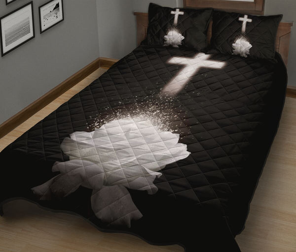 White Rose Cross Quilt Bed Set - Love Quilt Bedding Set