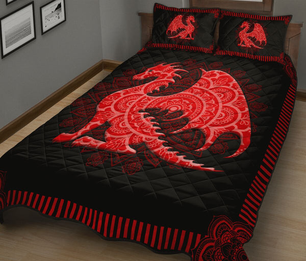 Red Dragon Vector Mandala Style Quilt Bed Set - Love Quilt Bedding Set