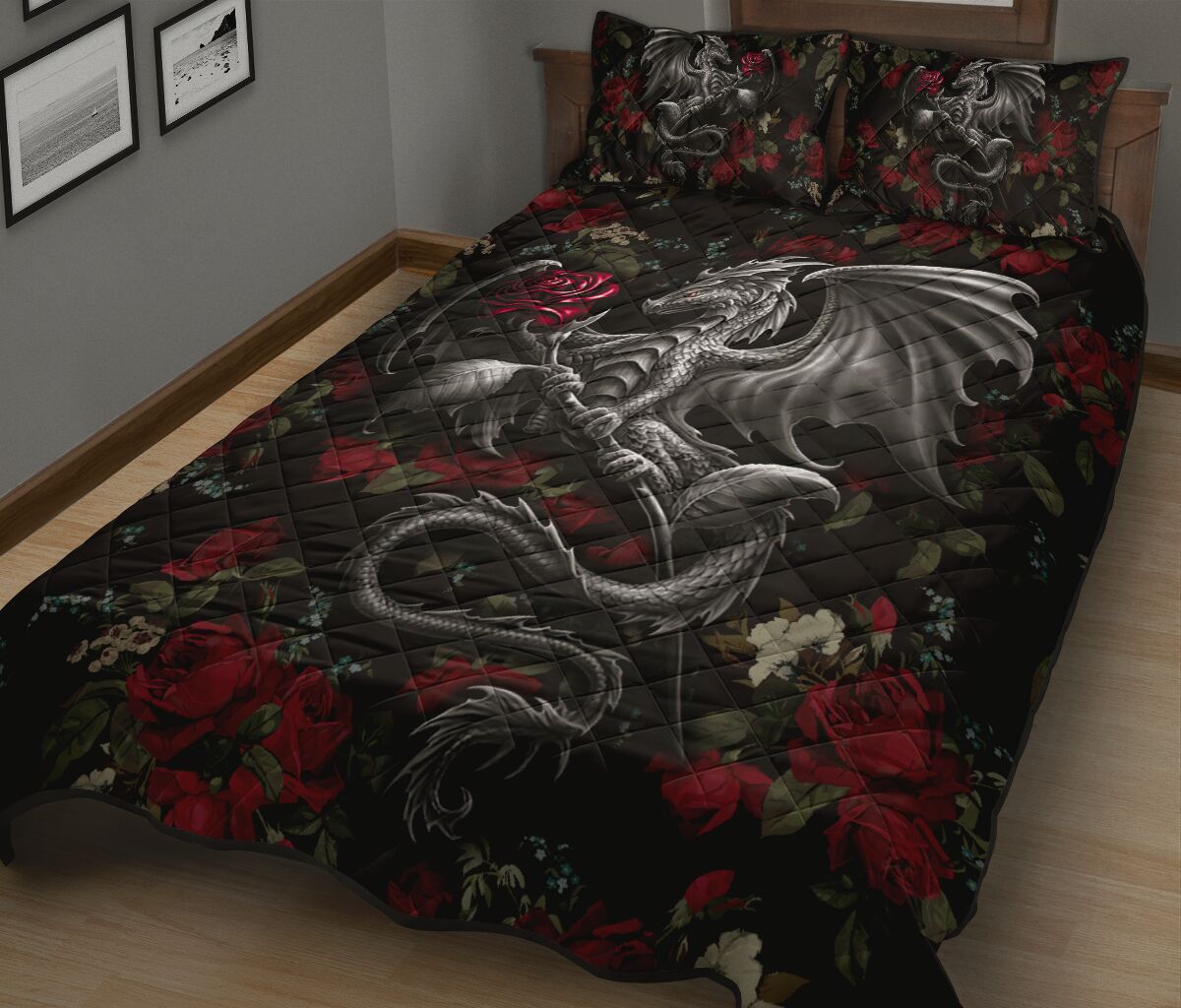 Dragon And Rose Quilt Bed Set - Love Quilt Bedding Set