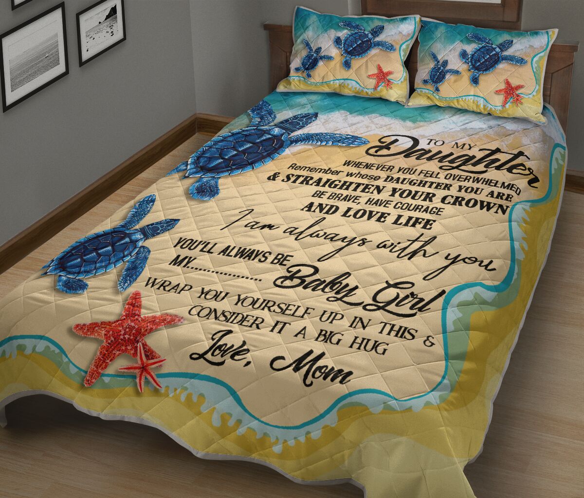 Turtle To My Daughter Quilt Bed Set - Love Quilt Bedding Set