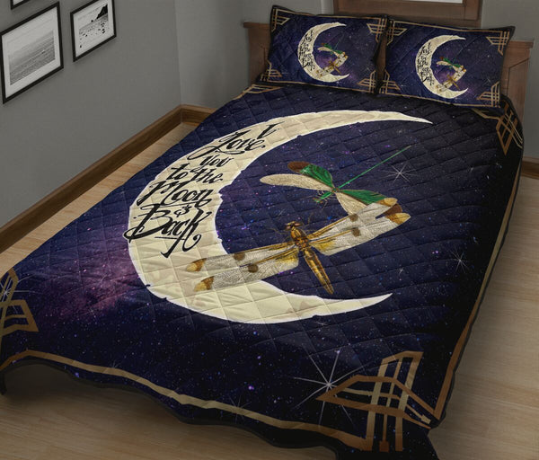 Dragonfly I Love You To The Moon And Back Quilt Bed Set - Love Quilt Bedding Set