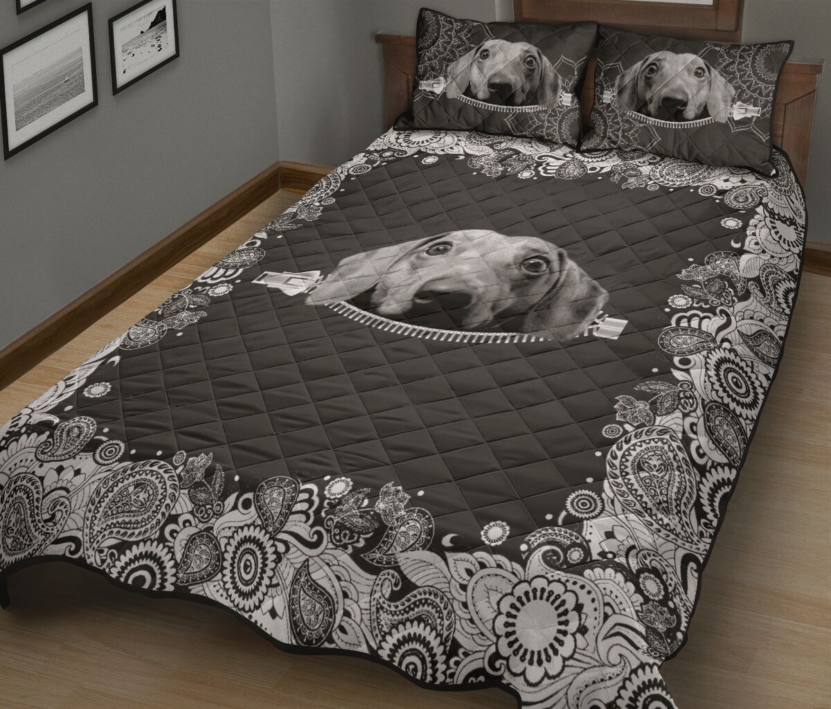 Dachshund Zipper Floral - Bed Set - Love Quilt Bedding Set