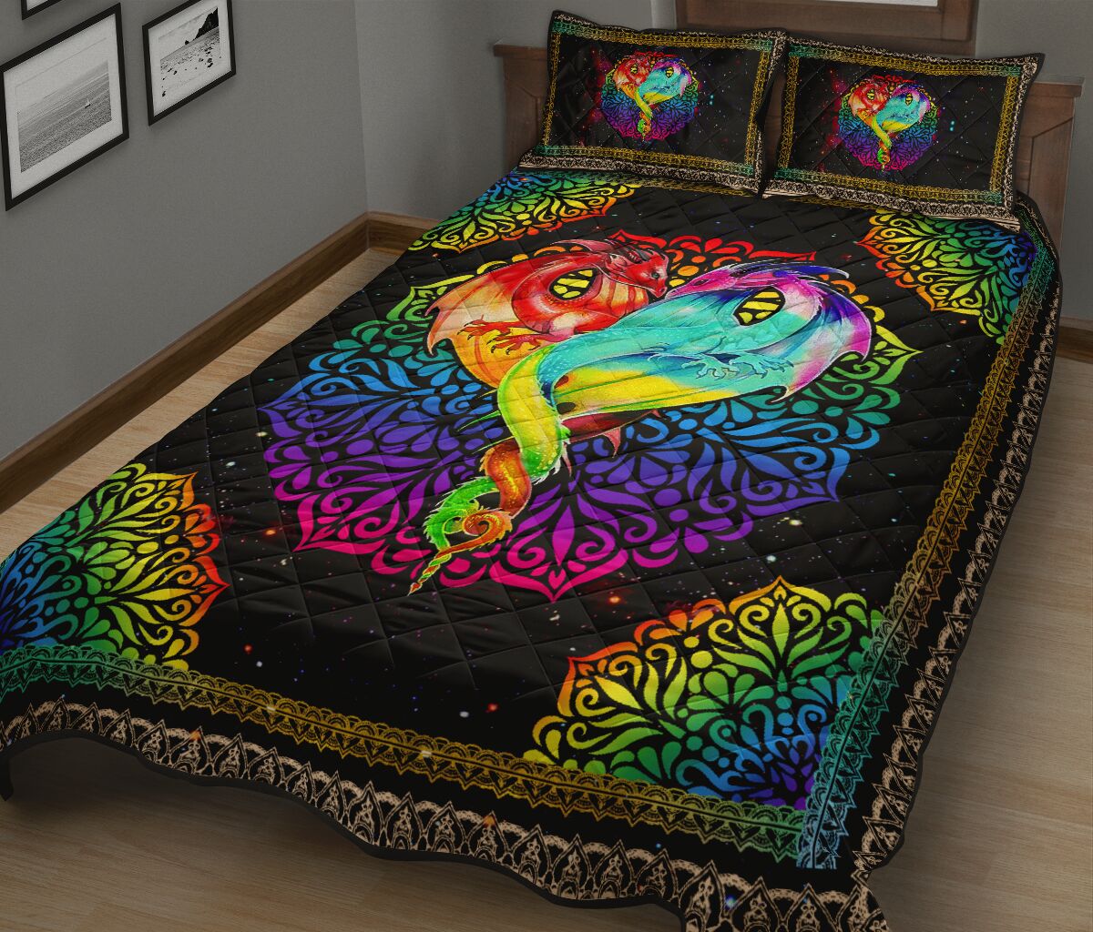Dragon Heart Mandala Art Style Quilt Bed Set 4- Love Quilt Bedding Set