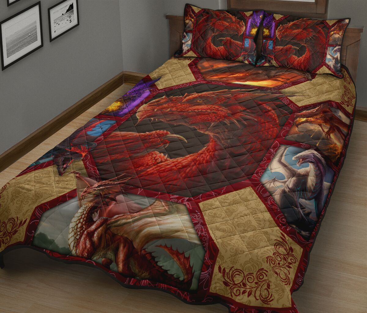 Dragon Pattern Style Quilt Bed Set - Love Quilt Bedding Set
