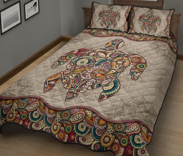 Turtle Mandala Vintage Quilt Bed Set - Love Quilt Bedding Set