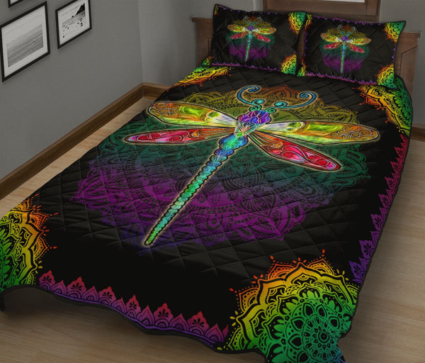 Dragonfly Mandala Style Quilt Bed Set - Love Quilt Bedding Set