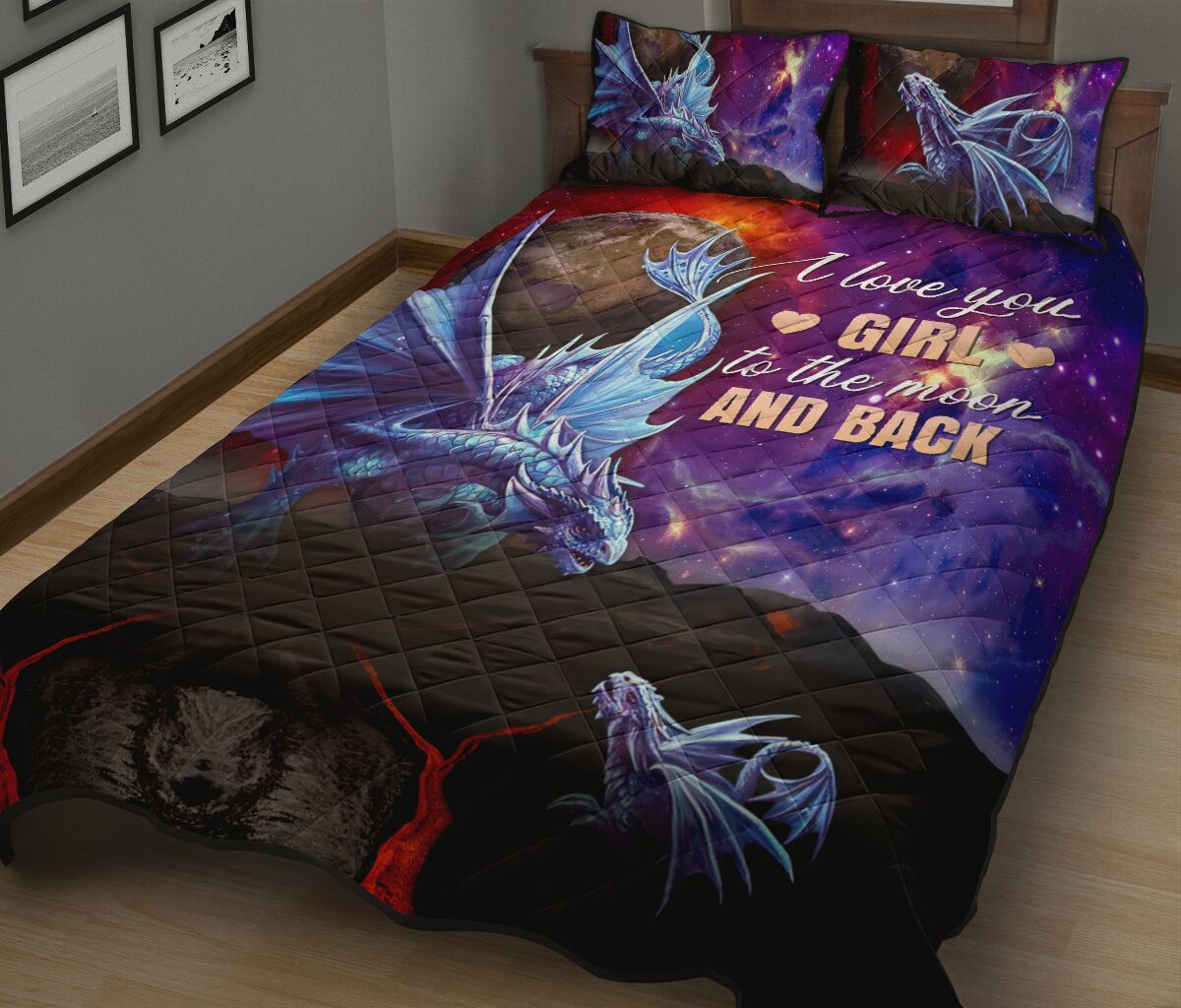Draogn I Love You Girl Quotes Galaxy Style Quilt Bed Set - Love Quilt Bedding Set
