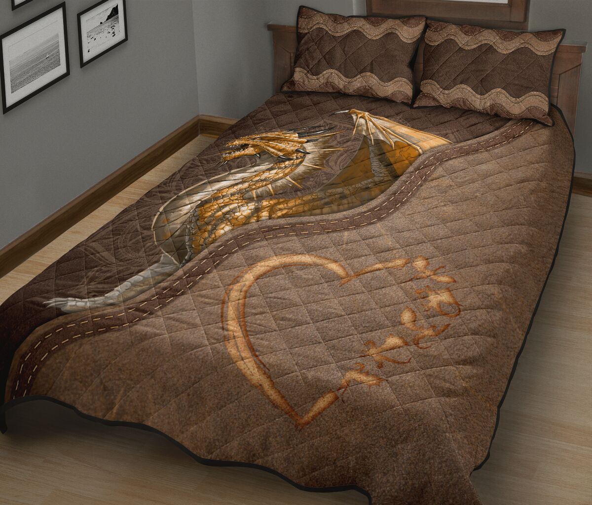 Dragon Animal Leather Quilt Bed Set - Love Quilt Bedding Set