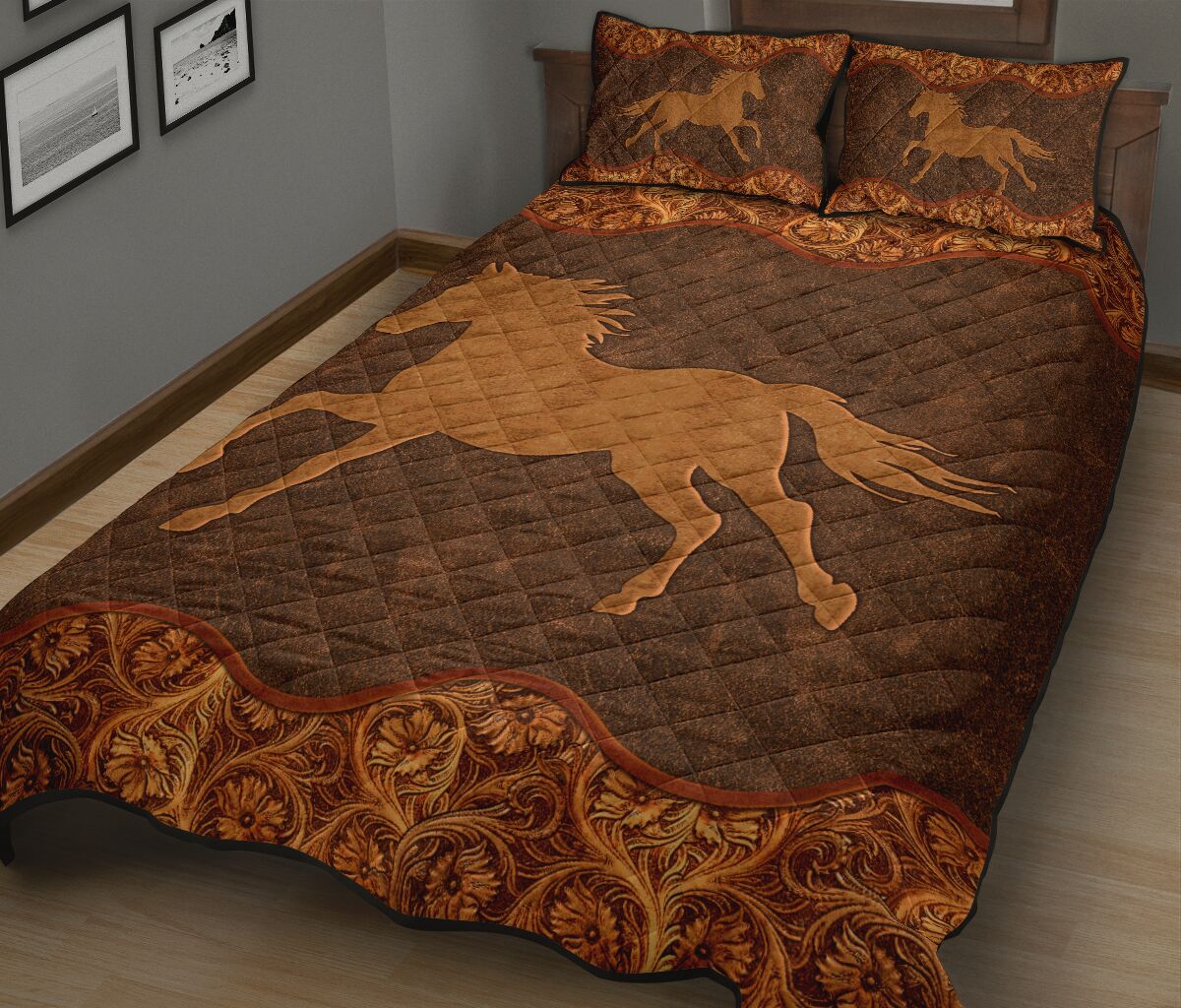 Horse Leather Style Quilt Bed Set - Love Quilt Bedding Set