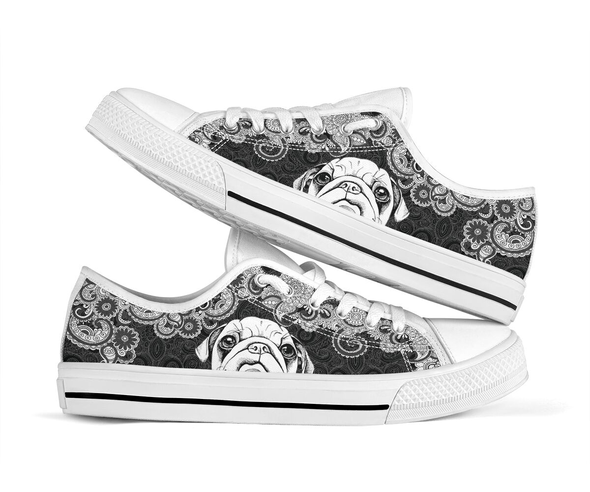 Pug Mandala White - Low Top Shoe - Love Love Top Shoes
