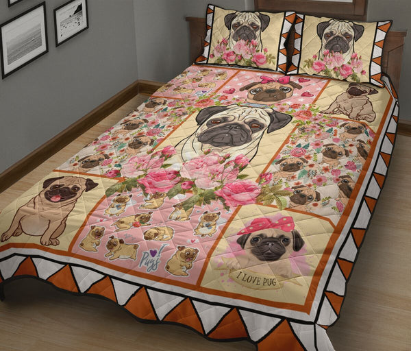 Pug Flower - Bed Set - Love Quilt Bedding Set