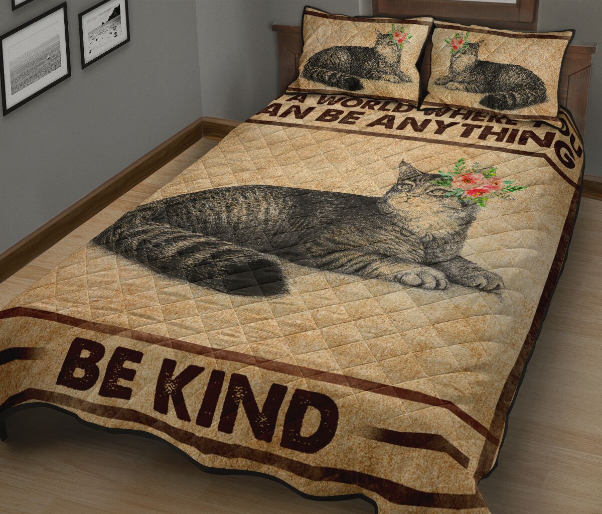 Cat Pen Art Style Quilt Bed Set - Love Quilt Bedding Set
