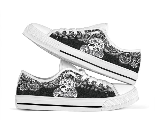 Sloth Paisley Black White Low Top Shoes