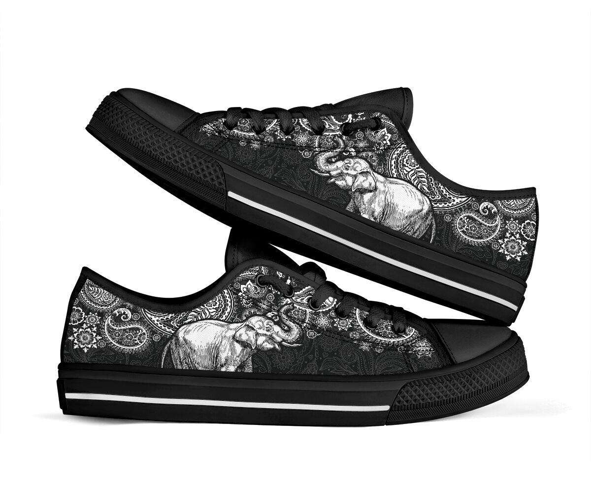Elephant Paisley Black White Low Top  Black Shoes