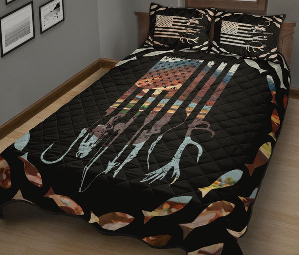 Fishing - Ameracan Flag - Quilt Bed Set 47 - Love Quilt Bedding Set