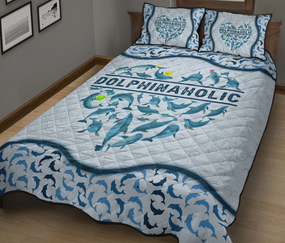 Dolphinaholic Pattern Heart Style Quilt Bed Set - Love Quilt Bedding Set