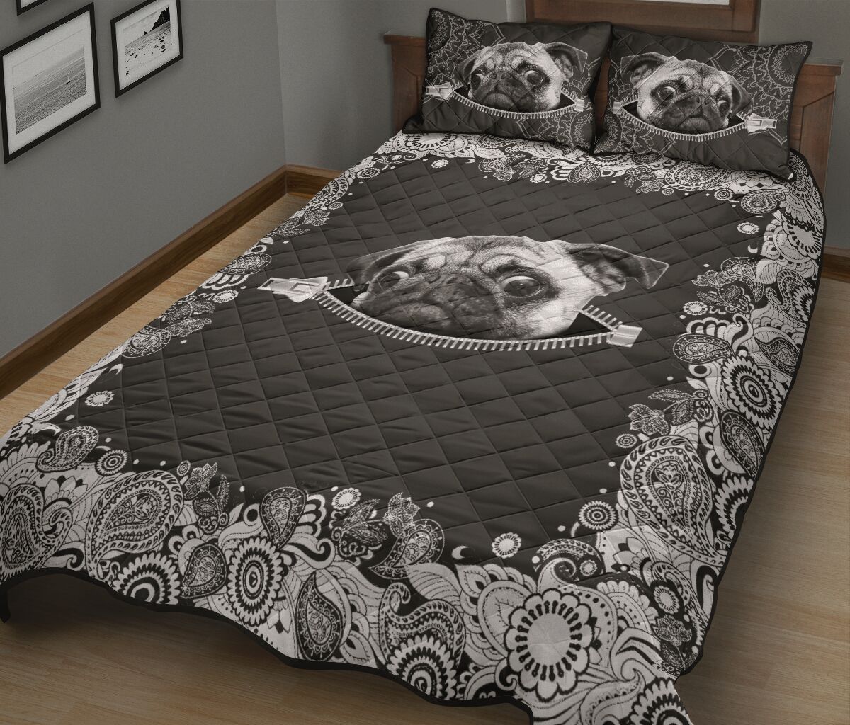 Pug Zipper Floral - Bed Set - Love Quilt Bedding Set