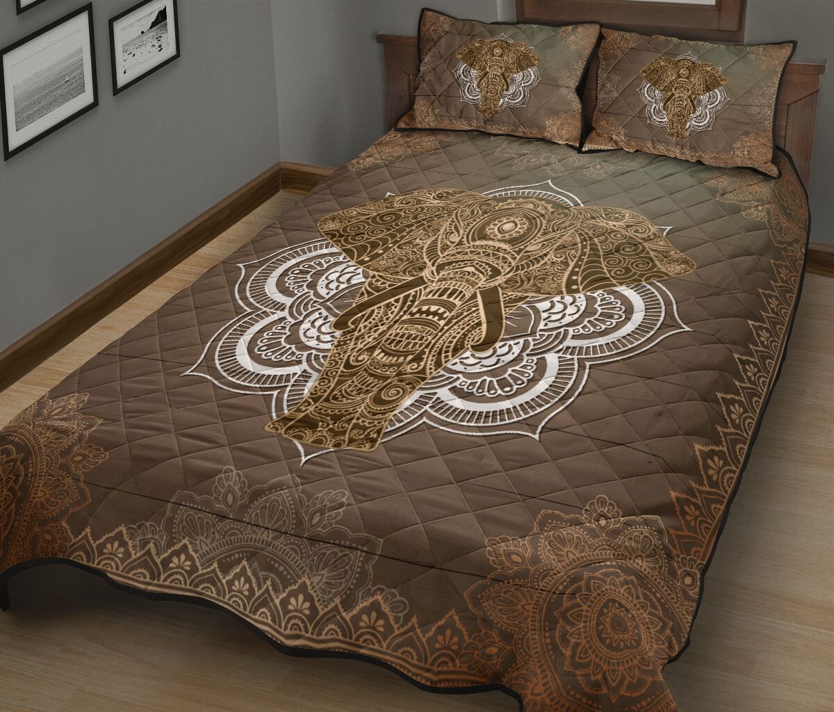Elephant Gold Mandala Style Quilt Bed Set- Love Quilt Bedding Set