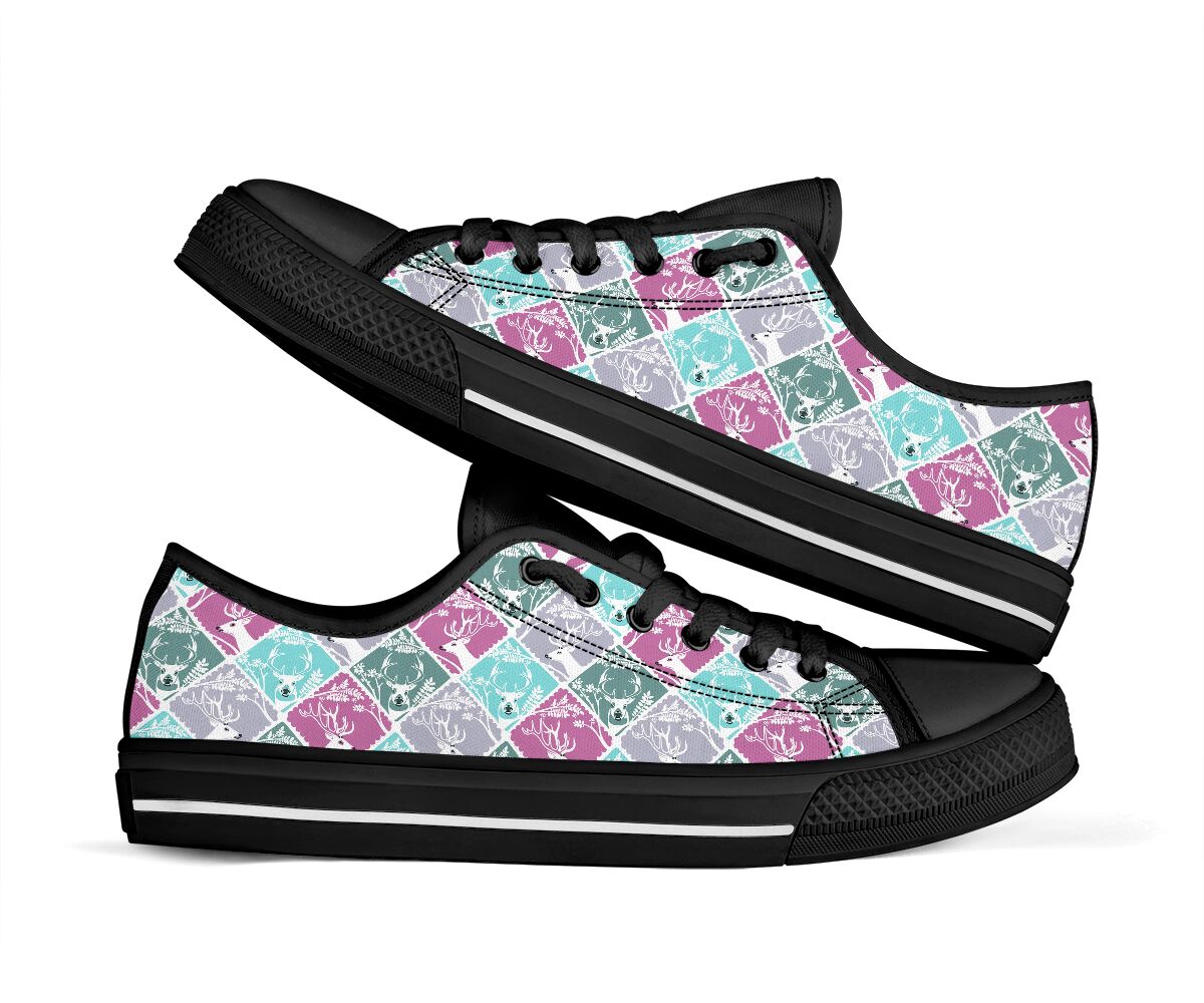 Deer Daily Pattern Black Low Top Shoes