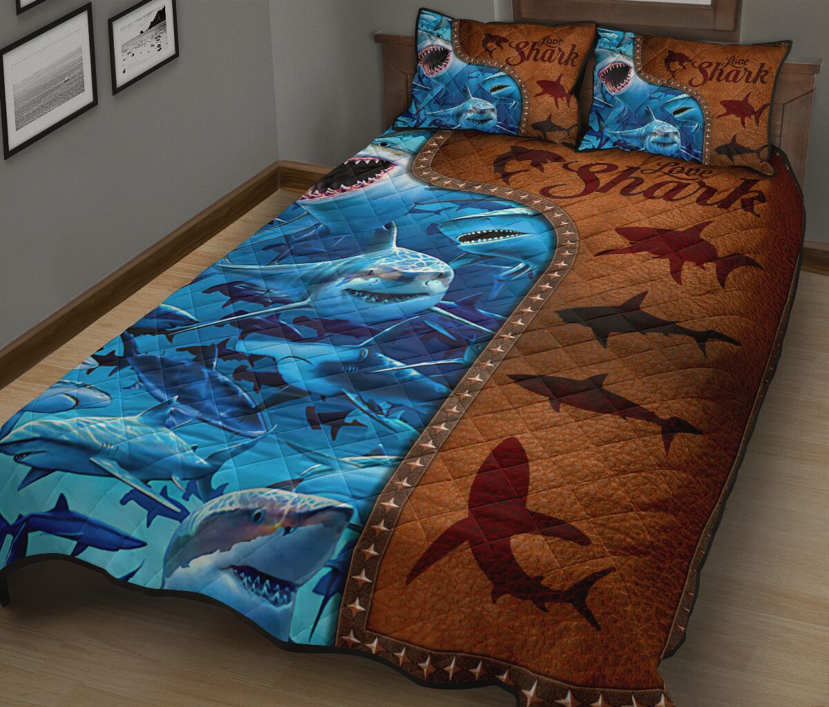 Shark Leather Style Quilt Bed Set - Love Quilt Bedding Set