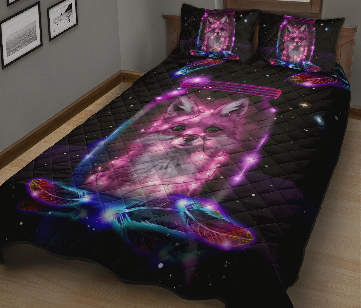 Cat Neon Quilt Bed Set - Love Quilt Bedding Set
