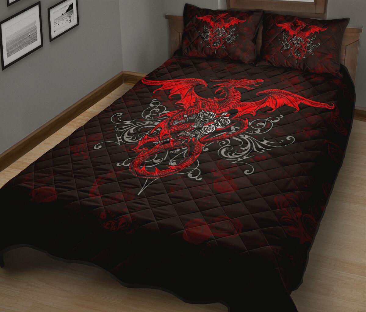 Dragon Rose Art Style Quilt Bed Set - Love Quilt Bedding Set