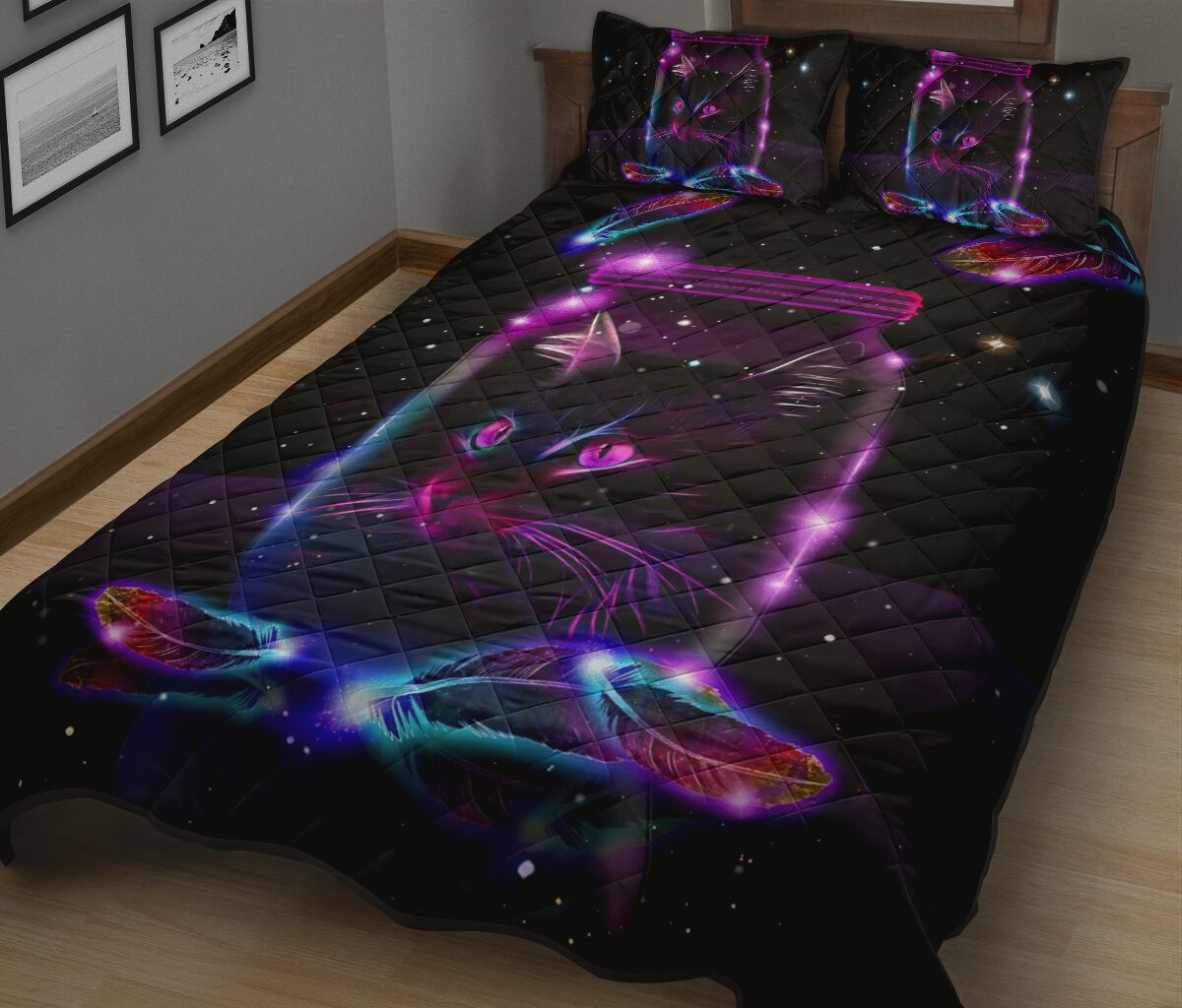 Cat Neon Quilt Bed Set- Love Quilt Bedding Set