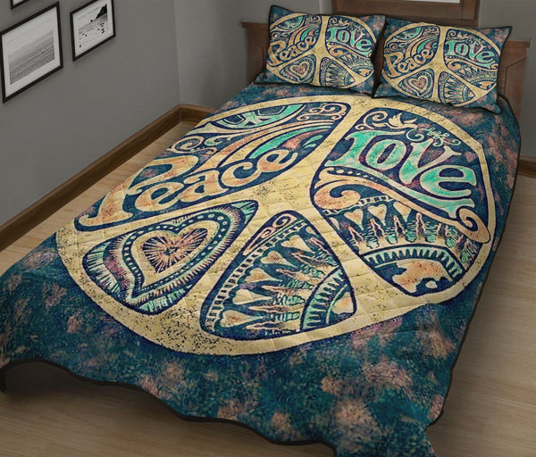 Hippie Peace Love Quilt Bed Set - Love Quilt Bedding Set