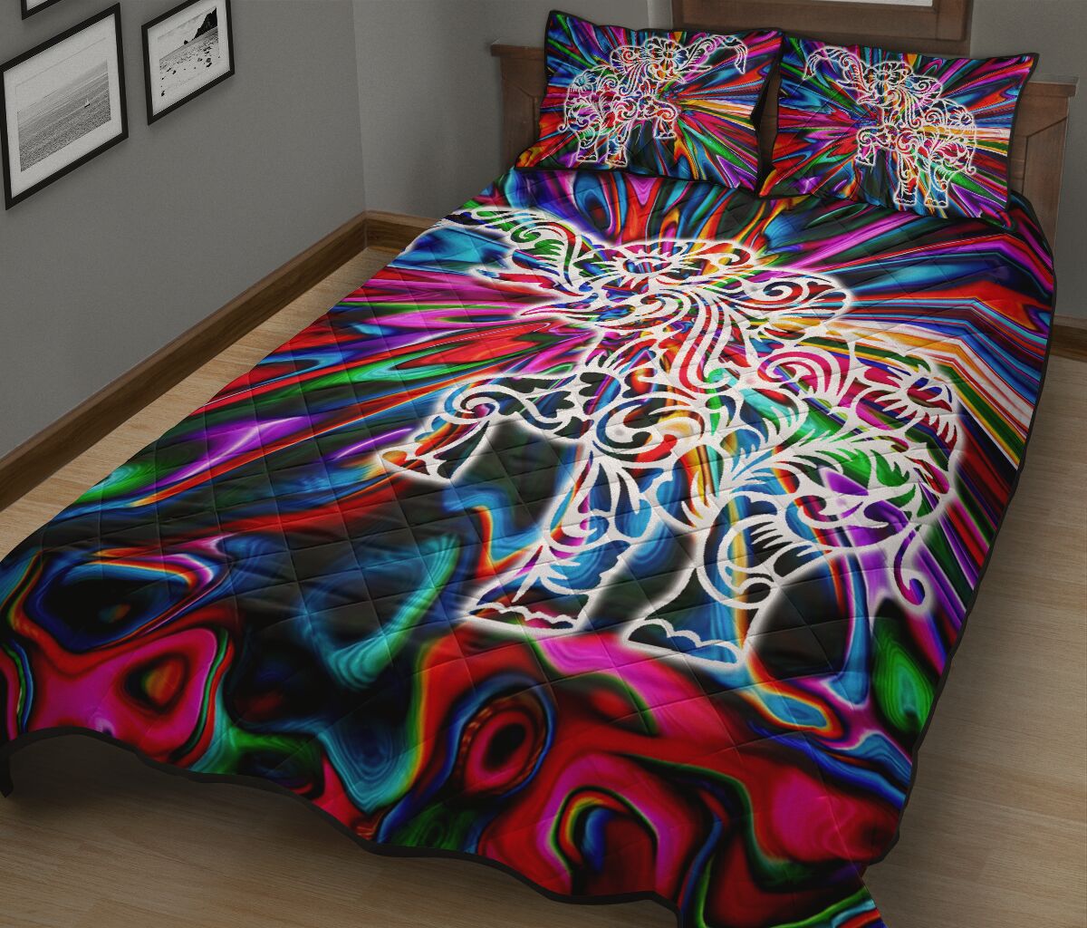 Elephant Hippie Style Quilt Bed Set - Love Quilt Bedding Set