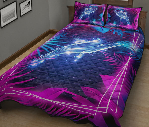 Dolphin Neon Art Style Quilt Bed Set - Love Quilt Bedding Set