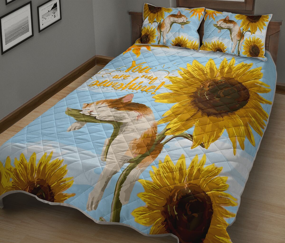 Cat You Are My Sunshine Watercolor Style Quilt Bed Set - Love Quilt Bedding Set