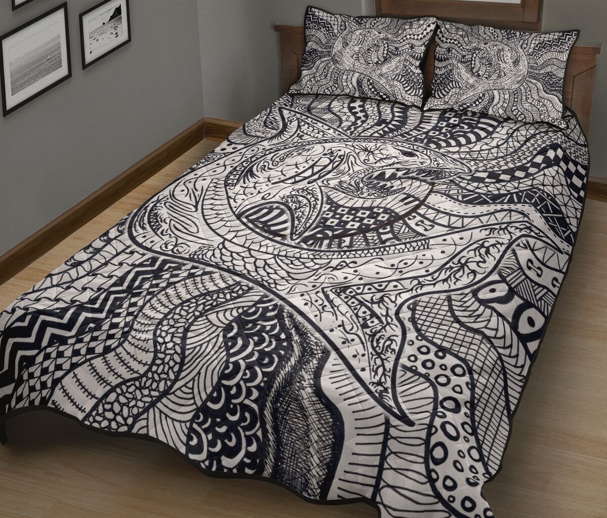 Shark Monochrome Style Quilt Bed Set - Love Quilt Bedding Set