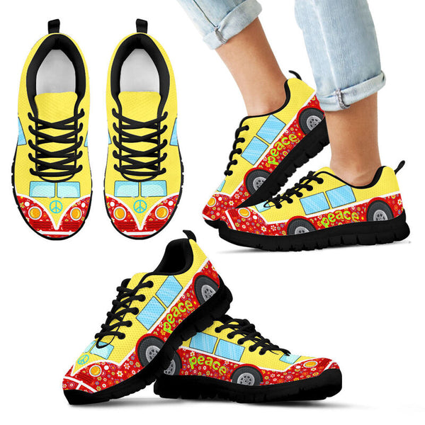 Hippie Bus Flower Shoes Sneakers, Runni- Love Sneakers