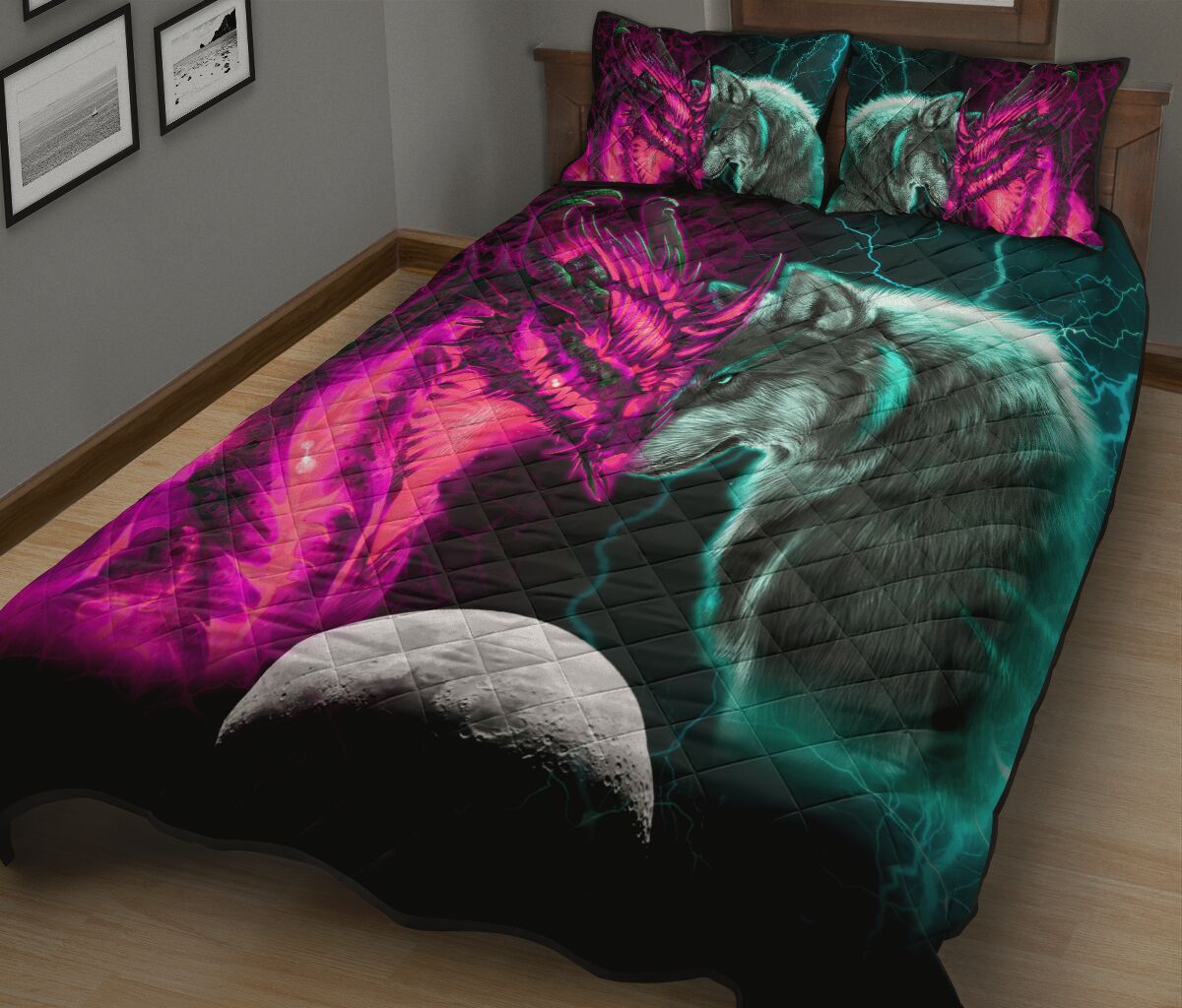 Dragon Wolf Quilt Bed Set - Love Quilt Bedding Set