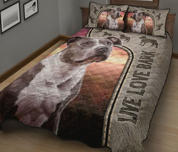 Live Love Bark Pitbull - Bed Set- Love Quilt Bedding Set