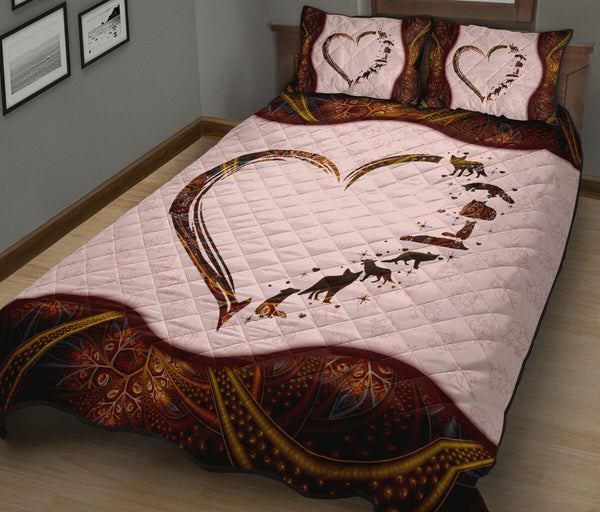 Fox Heart Colorfull Style Quilt Bed Set - Love Quilt Bedding Set