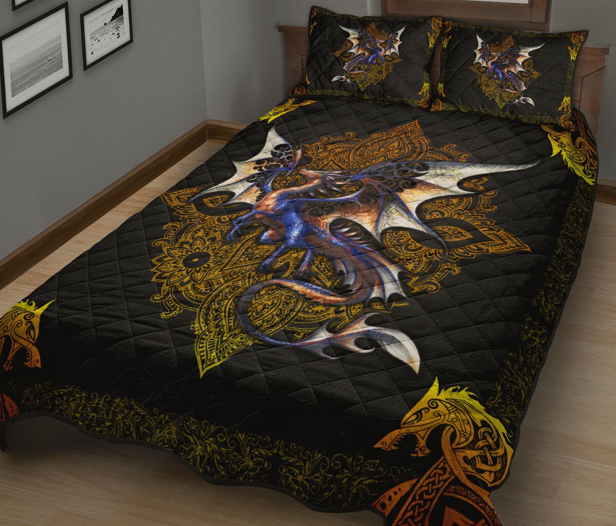 Dragon Floral Style Quilt Bed Set - Love Quilt Bedding Set