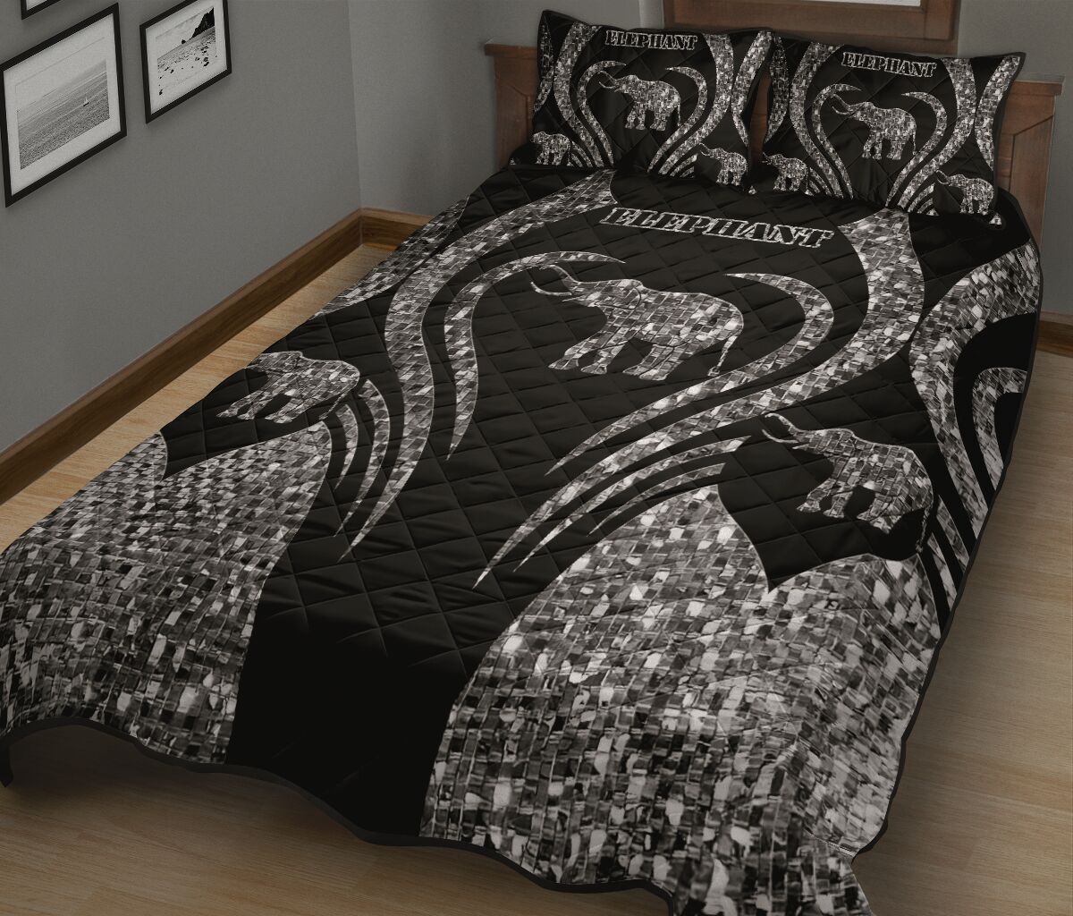 Elephant Heart Line Style Quilt Bed Set - Love Quilt Bedding Set
