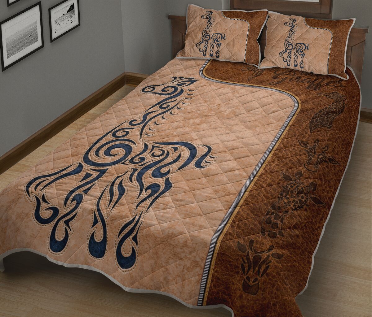 Giraffes Leather Style Quilt Bed Set - Love Quilt Bedding Set