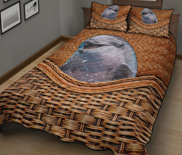 Dolphin Bamboo Basket Style Quilt Bed Set - Love Quilt Bedding Set