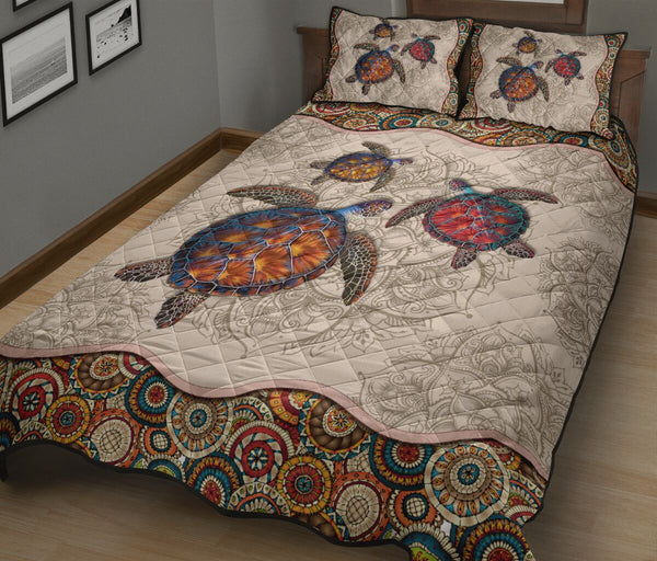 Turtle Mandala Vintage Quilt Bed Set- Love Quilt Bedding Set