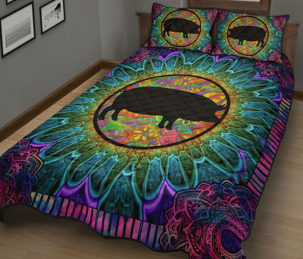 Pig Hippie Style Quilt Bed Set - Love Quilt Bedding Set