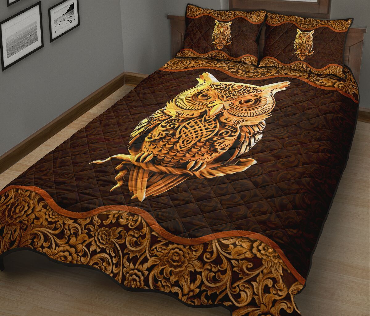 Owl Wood Carving Quilt Bed Set - Love Quilt Bedding Set