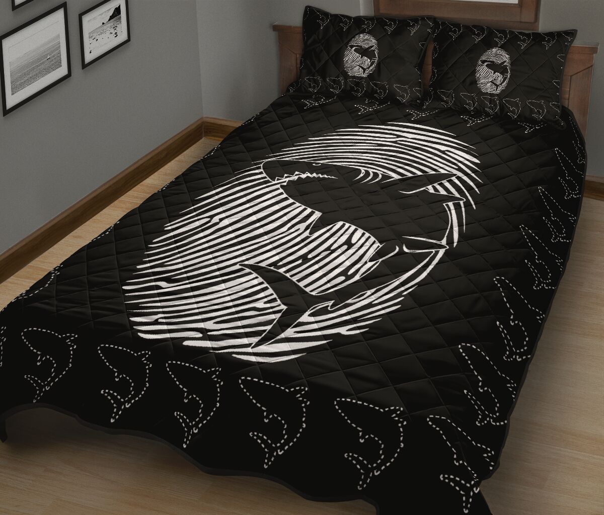 Shark Fingerprint Style Quilt Bed Set - Love Quilt Bedding Set