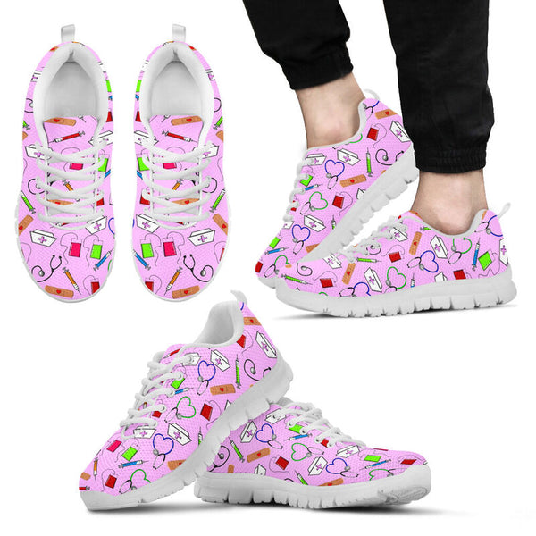 Nurse Pink Sneakers, Running Shoes, Shoes For Women, Shoes For Men, Custom Shoes, L- Love Sneakers