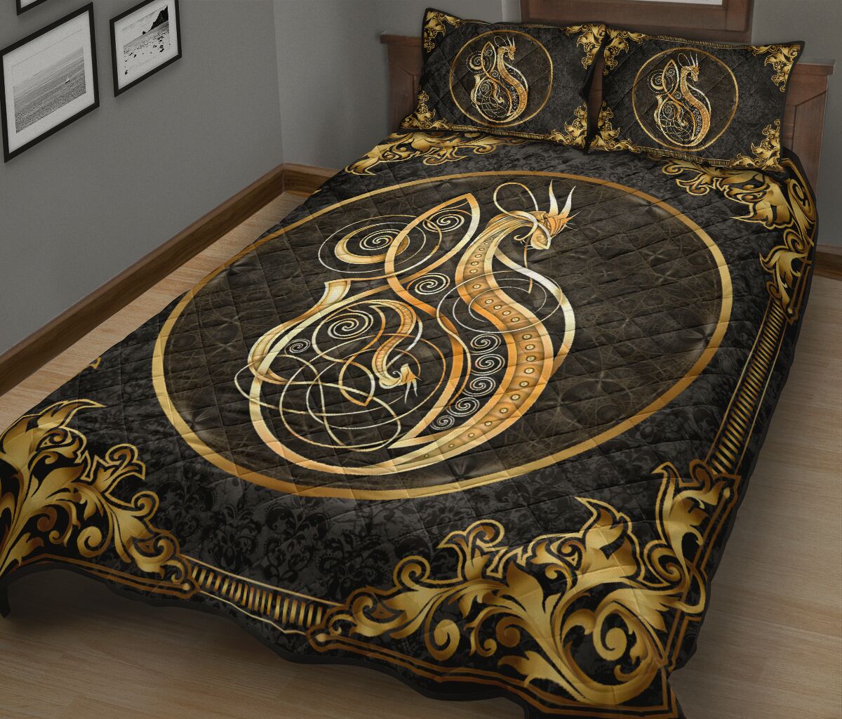 Dragon Celtic Gold Style Quilt Bed Set - Love Quilt Bedding Set