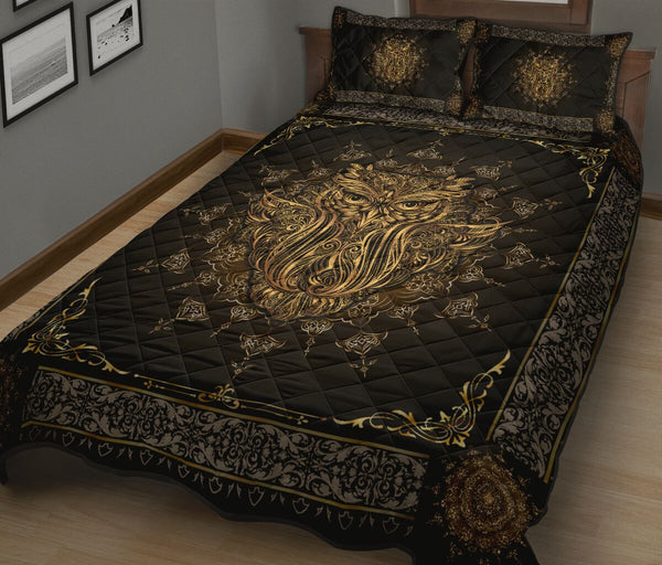 Owl Gold Quilt Bed Set - Love Quilt Bedding Set